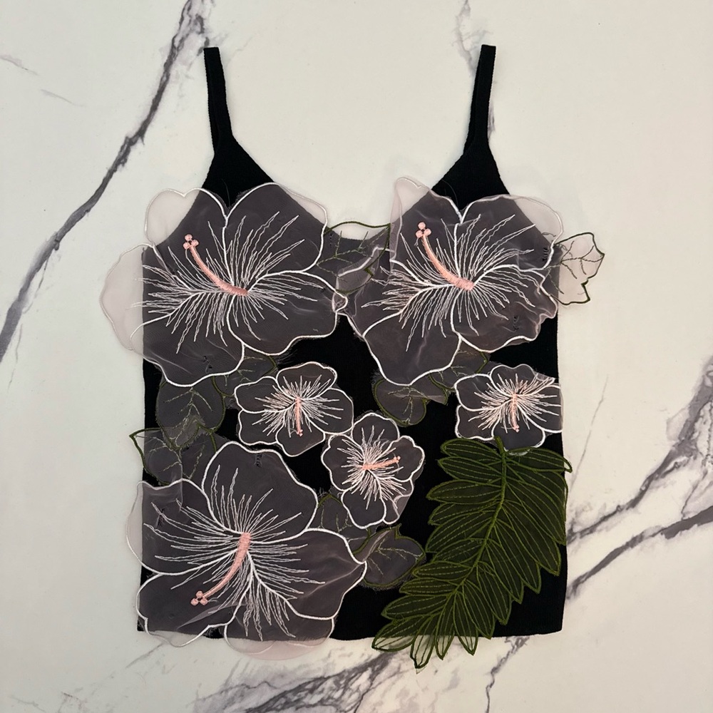 Floral Embroidered Black Top